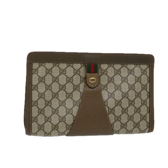 GUCCI GG Supreme Web Sherry Line Clutch Bag Pvc Beige Red 89 01 033 - Picture 1 of 16